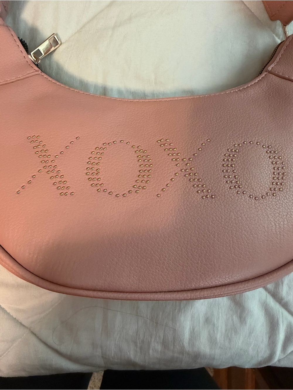 XOXO Studded Logo Hobo Bag in Blush Pink with wallet